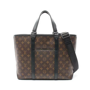 Louis Vuitton Weekend Tote Bag Canvas Leather Monogram Macassar Brown Black